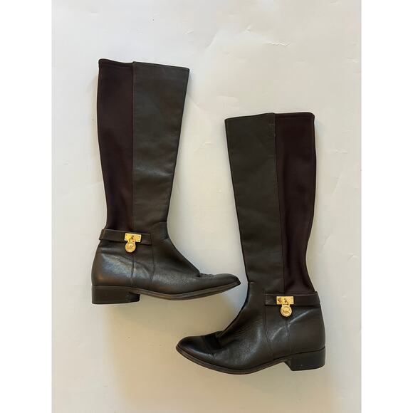 Michael Kors Hamilton Knee High Brown Leather Boots Shoes Women 6M Read - Picture 1 of 15
